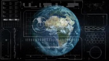 Uzayda dönen ışık ve küreye karşı veri işleme ile dijital arayüz. küresel ağ ve iş teknolojisi kavramı