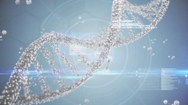 DNA dizilimi ve bilimsel veri işleme animasyonu. küresel bilim, araştırma, teknoloji ve veri işleme kavramı dijital olarak oluşturulmuş video.