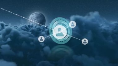 İnsan simgeleriyle saat üzerinden bağlantı ağının animasyonu. küresel ağlar, bağlantılar ve dijital arayüz konsepti dijital olarak oluşturulmuş video.