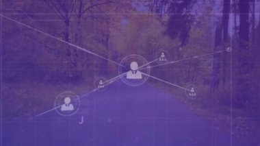 Orman arka planında insanlarla olan bağlantıların animasyonu. küresel bağlantılar, iş, teknoloji ve ağ konsepti dijital olarak oluşturulmuş video.