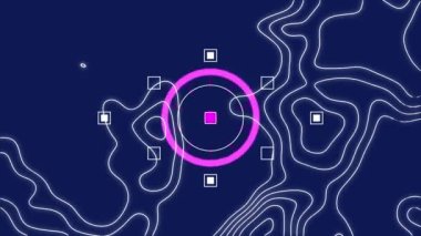 Mor arkaplandaki topografik harita çizgileri ile kapsam taramasının animasyonu. küresel bilim, ağlar, teknoloji ve bağlantılar konsepti dijital olarak oluşturulmuş video.