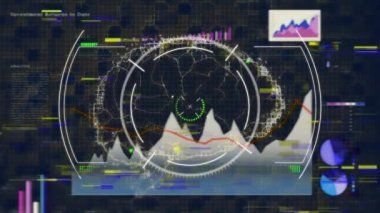 İnsan beyninin animasyonu ve ekranlarda veri işleme. küresel bilim, dijital arayüz ve ağ konsepti dijital olarak oluşturulmuş video.