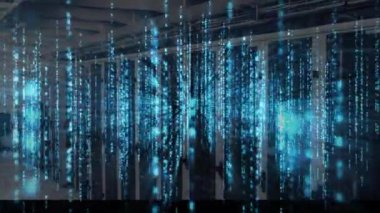 Bilgisayar sunucuları üzerinden veri işleme animasyonu. küresel bağlantılar, veri işleme ve teknoloji konsepti dijital olarak oluşturulmuş video.