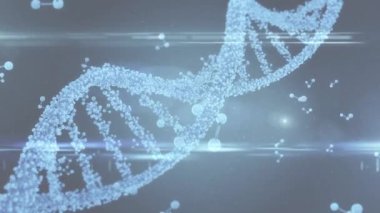 DNA ipliği ve moleküllerinin animasyonu. küresel bilim, araştırma, teknoloji ve veri işleme kavramı dijital olarak oluşturulmuş video.
