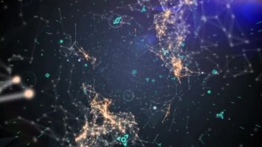 Bağlantı ağlarıyla hareket eden işaretleyicilerin canlandırması. küresel ağlar, teknoloji ve bağlantılar konsepti dijital olarak oluşturulmuş video.