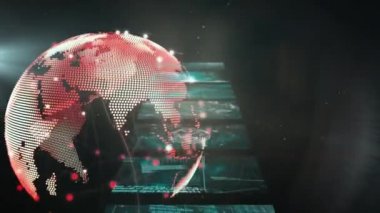 Dünya 'nın animasyonu, ekranlar, bağlantı ağlarıyla yapılan taramalar. küresel bilim, ağlar, teknoloji ve bağlantılar konsepti dijital olarak oluşturulmuş video.