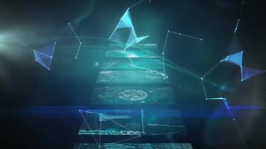 Dünya 'nın animasyonu, ekran, bağlantı ağlarıyla tarama. küresel bilim, ağlar, teknoloji ve bağlantılar konsepti dijital olarak oluşturulmuş video.