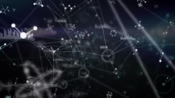 Анимация Светящейся Сети Соединений Обработки Информации Черном Глобальные Коммуникационные Технологии — стоковое видео