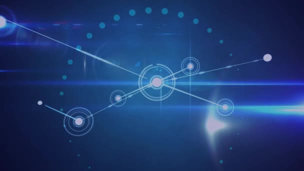 Animação Rede Brilhante Conexões Movendo Sobre Azul Escuro Com Luzes — Vídeo de Stock