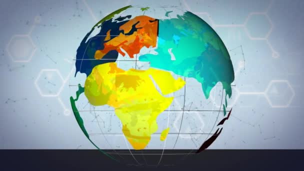 Animación Red Conexiones Con Mundo Girando Concepto Red Global Interfaz — Vídeo de stock