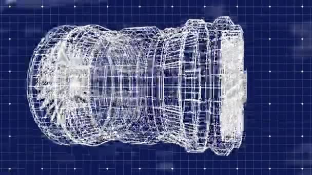 Animace Spřádání Motoru Zpracováním Dat Mřížce Pozadí Globální Inženýrství Věda — Stock video