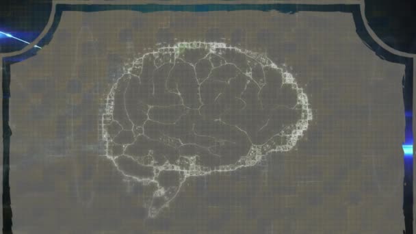 人間の脳のアニメーションは 接続のネットワークで回転 世界中の科学 ネットワーク技術と接続の概念がデジタルで生成されたビデオ — ストック動画