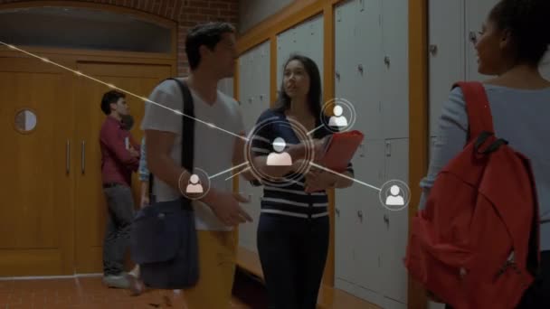학생들 아이콘으로 네트워크의 애니메이션 글로벌 네트워크 디지털 인터페이스 디지털 비디오 — 비디오