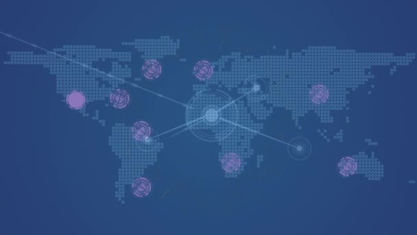 Κινούμενο Σχέδιο Δικτύου Συνδέσεων Εικονίδια Ανθρώπων Μπλε Φόντο Παγκόσμιες Συνδέσεις — Αρχείο Βίντεο