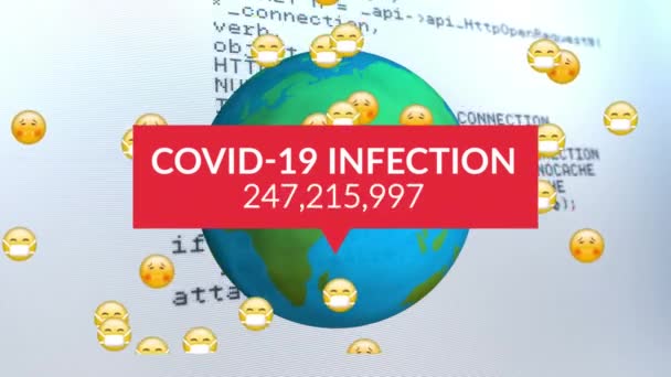 Animatie Van Covid Infectie Met Nummers Hele Wereld Gegevensverwerking Wereldwijde — Stockvideo