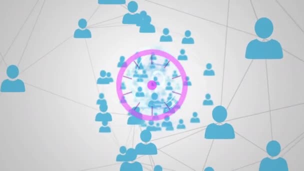 Animering Omfattning Skanning Med Människor Ikoner Och Nätverk Anslutningar Globala — Stockvideo