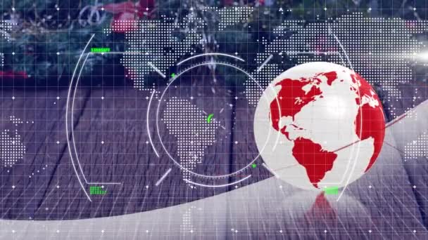 Animación Globo Girando Con Procesamiento Datos Red Conexiones Concepto Redes — Vídeo de stock