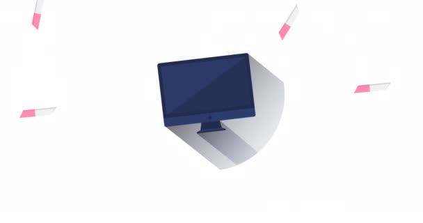 Animation Falling Pink White Erasers Black Computer Screen White School — Αρχείο Βίντεο