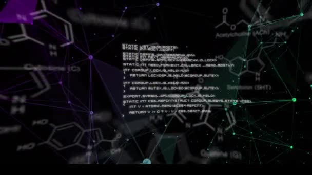 Animation Scientific Data Processing Network Connections Black Background Global Science — Αρχείο Βίντεο