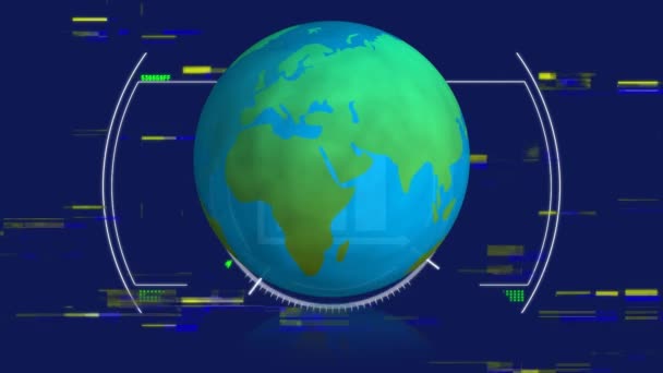 Animazione Della Rotazione Del Globo Elaborazione Dei Dati Sfondo Blu — Video Stock