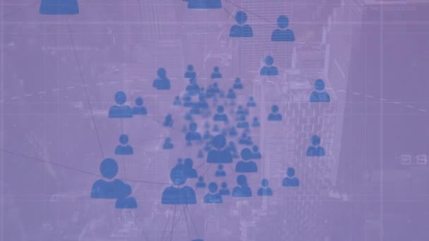 Animación Redes Conexiones Con Personas Iconos Sobre Paisaje Urbano Finanzas — Vídeo de stock