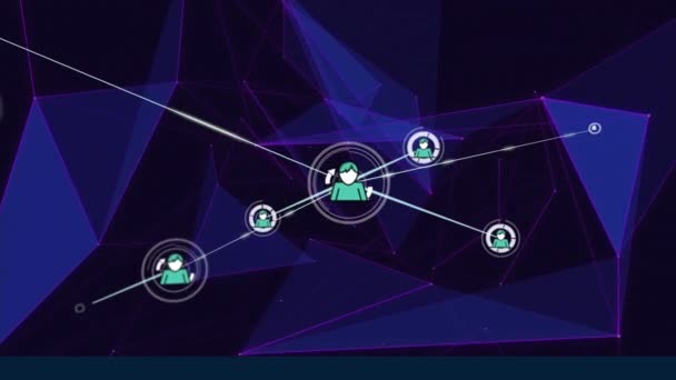Animação Rede Conexões Com Ícones Pessoas Sobre Brilhante Malha Roxa — Vídeo de Stock
