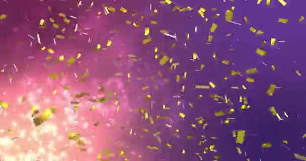 Animación Confeti Dorado Cayendo Sobre Fondo Púrpura Celebración Divertido Concepto — Vídeos de Stock