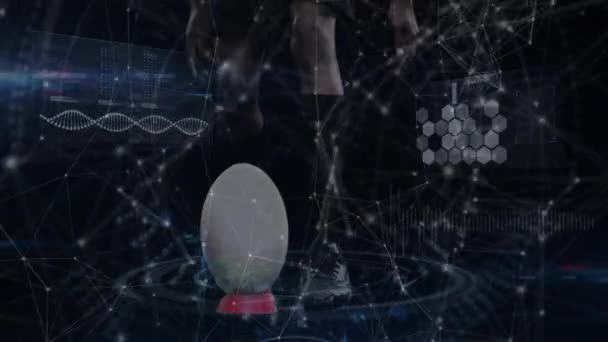 Animation Réseau Connexions Traitement Information Sur Ballon Rugby Technologie Mondiale — Video