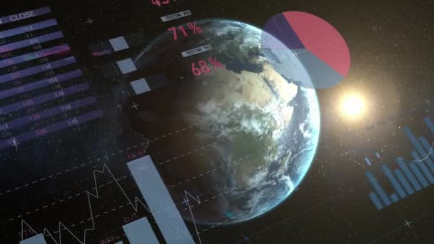 Animación Estadísticas Procesamiento Datos Todo Mundo Negocio Global Redes Conexiones — Vídeos de Stock