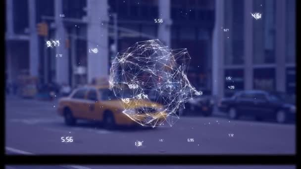 都市間の接続のデータ処理とネットワークで回転する地球のアニメーション 世界的なネットワーク技術と接続の概念デジタルで生成されたビデオ — ストック動画