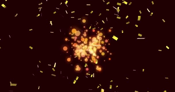 Анимация Золотых Конфетти Падающих Светящиеся Огни Фоновом Режиме Празднование Развлечения — стоковое видео
