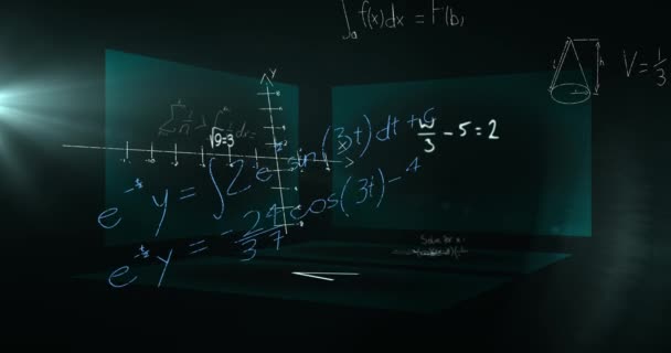 Animacja Przetwarzania Danych Równań Matematycznych Ekranach Globalna Nauka Przetwarzanie Danych — Wideo stockowe