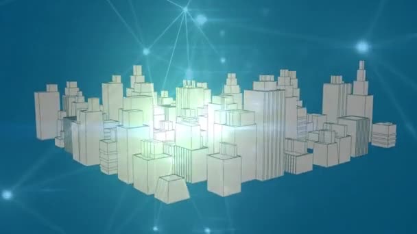Animatie Van Netwerken Van Verbindingen Stadsgezicht Blauwe Achtergrond Mondiaal Concept — Stockvideo