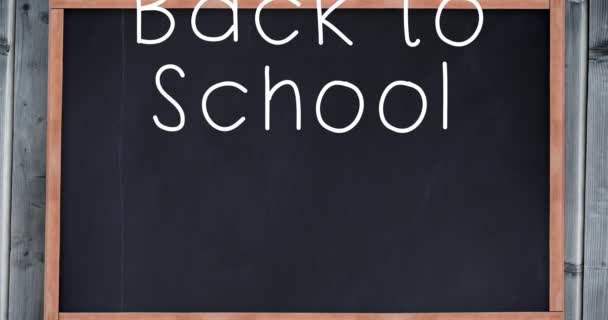 Animation Text Back School Chalkboard Smiling Schoolboy School Education Study — Stock Video