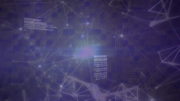 Animação Redes Conexões Com Processamento Dados Fundo Azul Conexões Globais — Vídeo de Stock