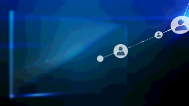 Animation Von Verbindungsnetzen Mit Symbolen Über Blaue Bildschirme Globale Datenverarbeitung — Stockvideo