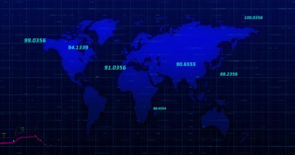 Dünya Haritası Ile Değişen Numaraların Animasyonu Veri Işleme Küresel Veri — Stok video