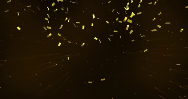 Animatie Van Confetti Vallen Gloeiende Lichten Zwarte Achtergrond Viering Plezier — Stockvideo