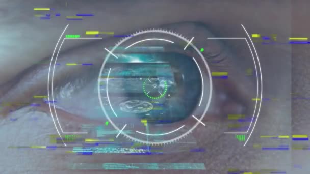 Animação Digitalização Escopo Processamento Dados Sobre Olho Mulher Conceito Global — Vídeo de Stock