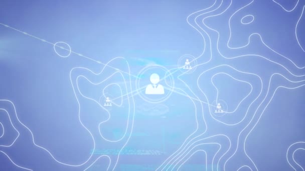 Animação Linhas Mapas Topográficos Ícones Pessoas Com Rede Conexões Conceito — Vídeo de Stock