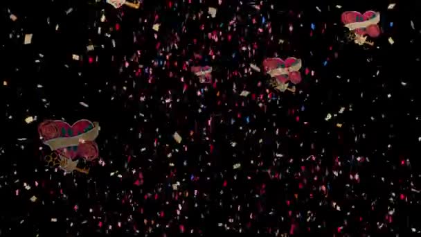 Animatie Van Confetti Met Rode Harten Global Valentijnsdag Feest Liefde — Stockvideo