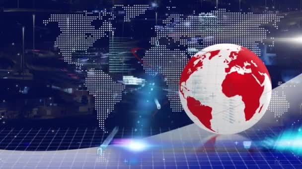 Анімація Глобуса Обертається Обробкою Даних Мережею Єднань Концепція Глобальних Мереж — стокове відео