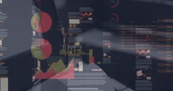 Animação Processamento Dados Financeiros Através Escritório Conceito Global Negócios Tecnologia — Vídeo de Stock