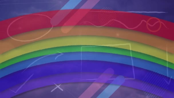 Animación Dibujos Sobre Arco Iris Sobre Fondo Púrpura Ciencia Global — Vídeo de stock