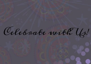 Renkli çiçek tasarımları ve gri arkaplandaki mor lekeler hakkında yazdıklarımızı kutlayın. davet kart şablonu tasarım kavramı