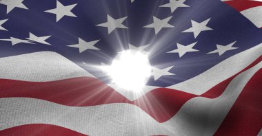 Amerikan bayrağına karşı parlak bir ışık. Amerikan vatanseverliği ve bağımsızlık arka plan tasarım kavramını şekillendiriyor