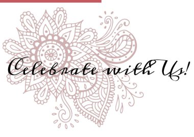 Beyaz arka planda dekoratif çiçek tasarımına karşı olan metni bizimle birlikte kutlayın. davet kart şablonu tasarım kavramı