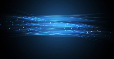 Mavi arka planda parlayan dijital dalgaların dijital olarak oluşturulmuş görüntüsü. doku ve tasarım ile teknoloji arkaplanı