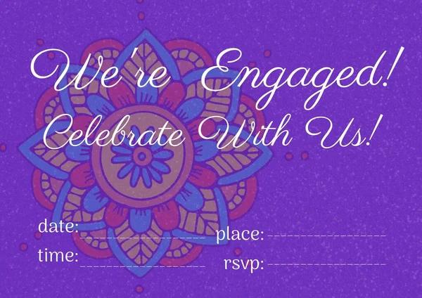 Engagement Celebration Text Copy Space Colorful Floral Design Purple Background — Stock Photo, Image