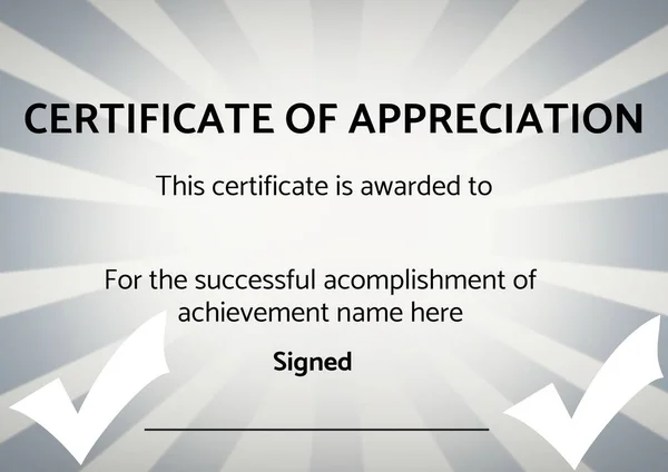 Plantilla Certificado Apreciación Con Espacio Copia Sobre Fondo Radial Gris — Foto de Stock